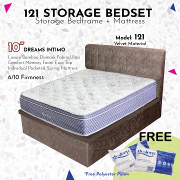 121 STORAGE BEDSET PACKAGE | 10" DREAMS INTIMO BAMBOO FABRIC + 121 STORAGE BED FRAME