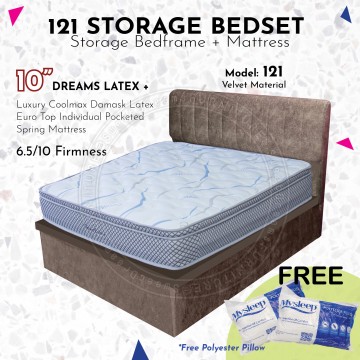 121 STORAGE BEDSET PACKAGE | 10" DREAMS LATEX POCKETED SPRING MATTRESS + 121 STORAGE BED FRAME