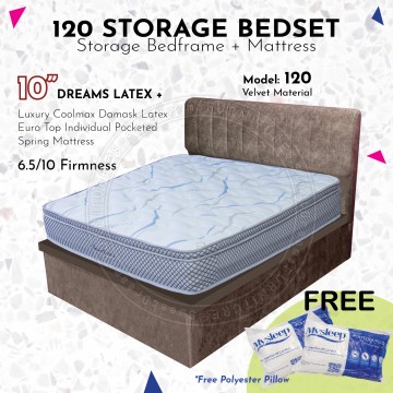 120 STORAGE BEDSET PACKAGE | 10" DREAMS LATEX POCKETED SPRING MATTRESS + 120 STORAGE BED FRAME