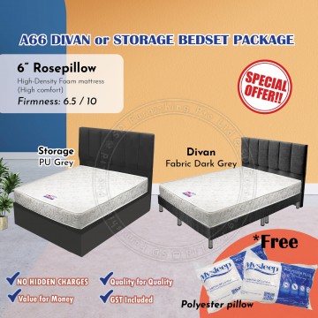 A66 Bed Frame | Frame + 6" High Density Foam Bundle Package | Single/Super Single/Queen Storage Bed | Divan Bed