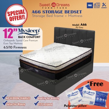 A66 Bed Frame | Frame + 12" Mattress Bundle Package | Single/Super Single/Queen/King Storage Bed | Divan Bed