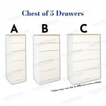 Neva Series Chest of 5 Drawers Storage Dressing Bedroom Furniture