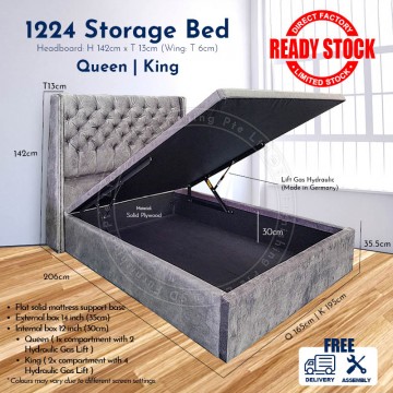 【READY STOCK】1224 Victorian Design Marble Velvet Storage Bed | Bedset Package | Available in Queen & King