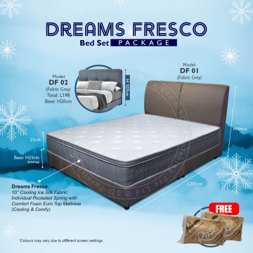 Dreams Fresco 10" Ice Silk Cooling Fabric Spring Mattress + Bed Frame | Set Package - Queen / King