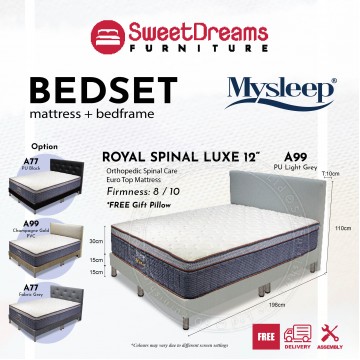 Royal Spinal Luxe 12" Orthopedic Spring Mattress + Bedframe | Bed Set Package - A77 / A99