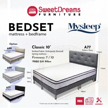 Classic 10"  Orthopedic Spring Mattress + Bed Frame | Bed Set Package A77 / A99 - Single / Super Single / Queen / King