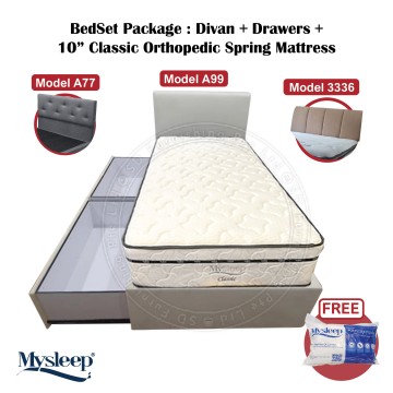 12" Bedframe with Drawer | Bedset Package | Bedframe + 10" Mysleep Classic Mattress Bundle Package | Available in all 4 sizes