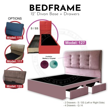 12" Bedframe with Drawer | Various Headboard Choice | Available in all 4 sizes