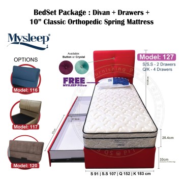 12" Bedframe with Drawer | Bedset Package | Bedframe + 10" Mysleep Classic Mattress Bundle Package | Available in all 4 sizes